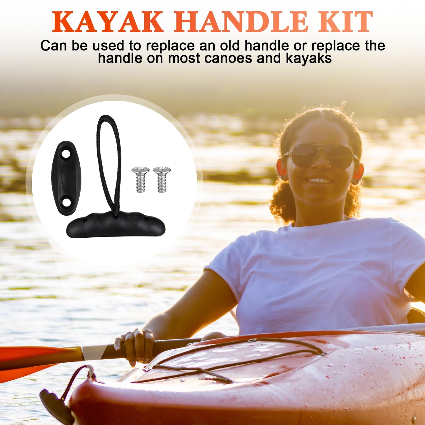 Relaxgiant 4 Pieces Kayak Handles Kit Canoe Carry Handle Pull Handle T Handle with Cord and Pad Eyes Screws for Kayak Emotion Kayaks Luggage Kayak Replacement Installation Kit(Black)