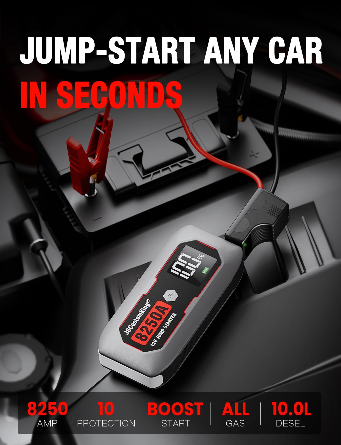 8250A Jump Starter Battery Jump Starter Battery Pack (for All Gas or 10.0+L Diesel), 12V Potable Heavy Duty Car Jump Start with 3.2 inch HD Screen, 2 USB Power Bank 48-Months Stand-by Time