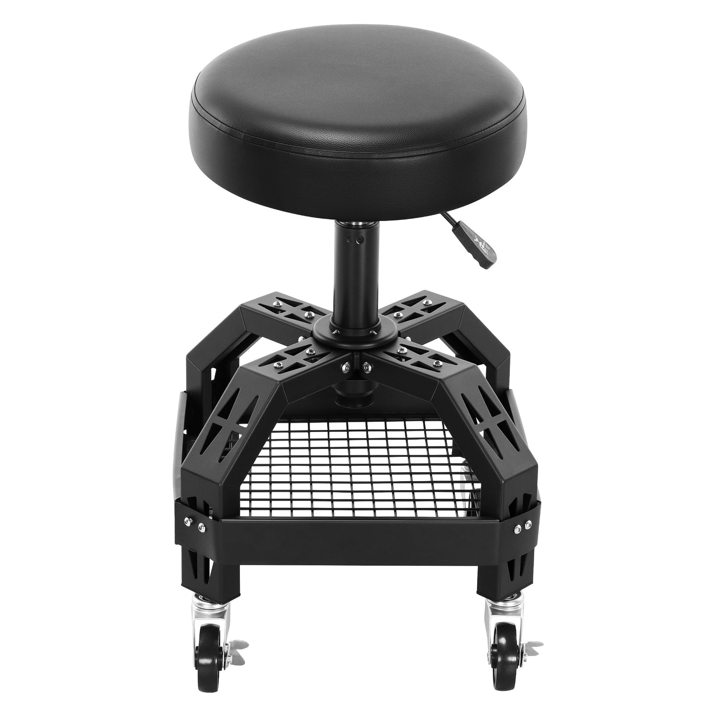 Frassie Rolling Mechanic Stool Garage Seat with Tool Tray, Height Adjustable 25.2"-29.1" Shop Stool with Brake Wheels for Auto Repair Workshop Steel Frame 300LBS Capacity