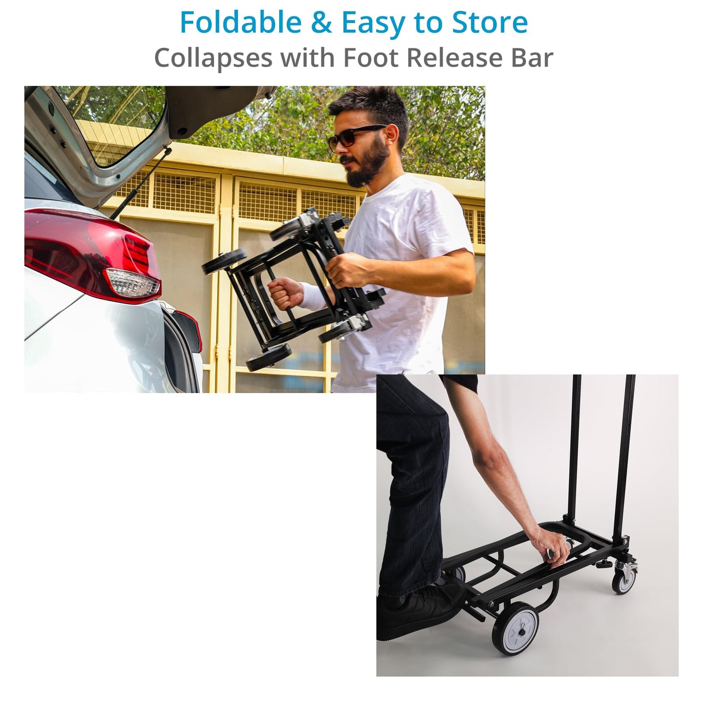 PROAIM Vanguard Nano 8-in-1 Adjustable Foldable Cart with Wheels. Equipment Platform Truck, Hand Trolley, Luggage Utility, Roller Moving Cart. Extends 24.4" to 39". 150kg/330lb Payload (CT-VNGD-UCN)