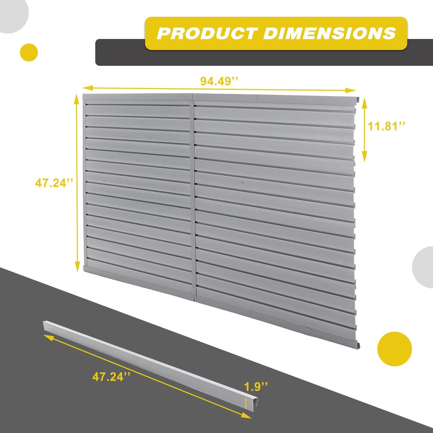 Slatwall Panel Garage Wall Organizer Storage Systems, Wall Mounted PVC Storage Rack with 10 Hooks, Interlocking Workshop Slat Wall Paneling Sheets Board Shelves Tools Organization-Grey (8’H x 4’W)