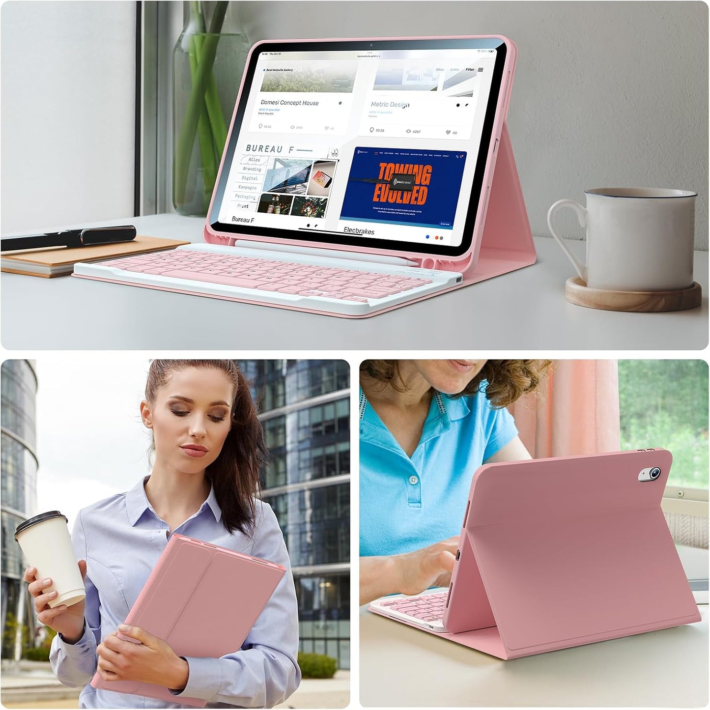 FGZZROU 10th/11th(A16) 2022/2025, 10.9 Inch for iPad Generation Case with Keyboard Magnetic Detachable Bluetooth