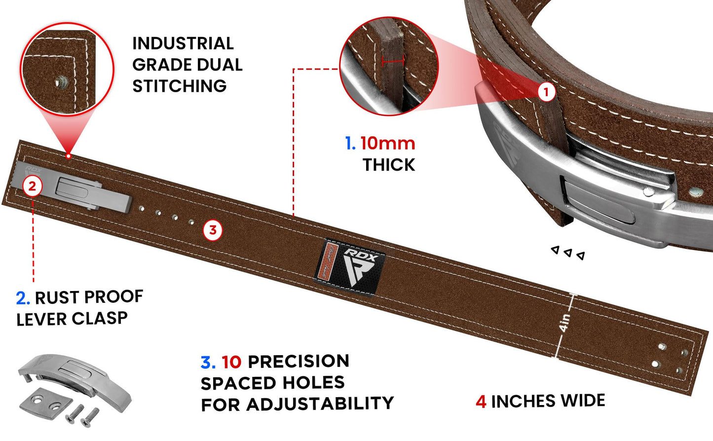 RDX Powerlifting Belt for Weight Lifting, Approved by IPL and USPA, Lever Buckle Gym Training Leather Belt 10mm Thick 4 inches Lumbar Back Support Men Women Bodybuilding Deadlifts (Brown White, XL)