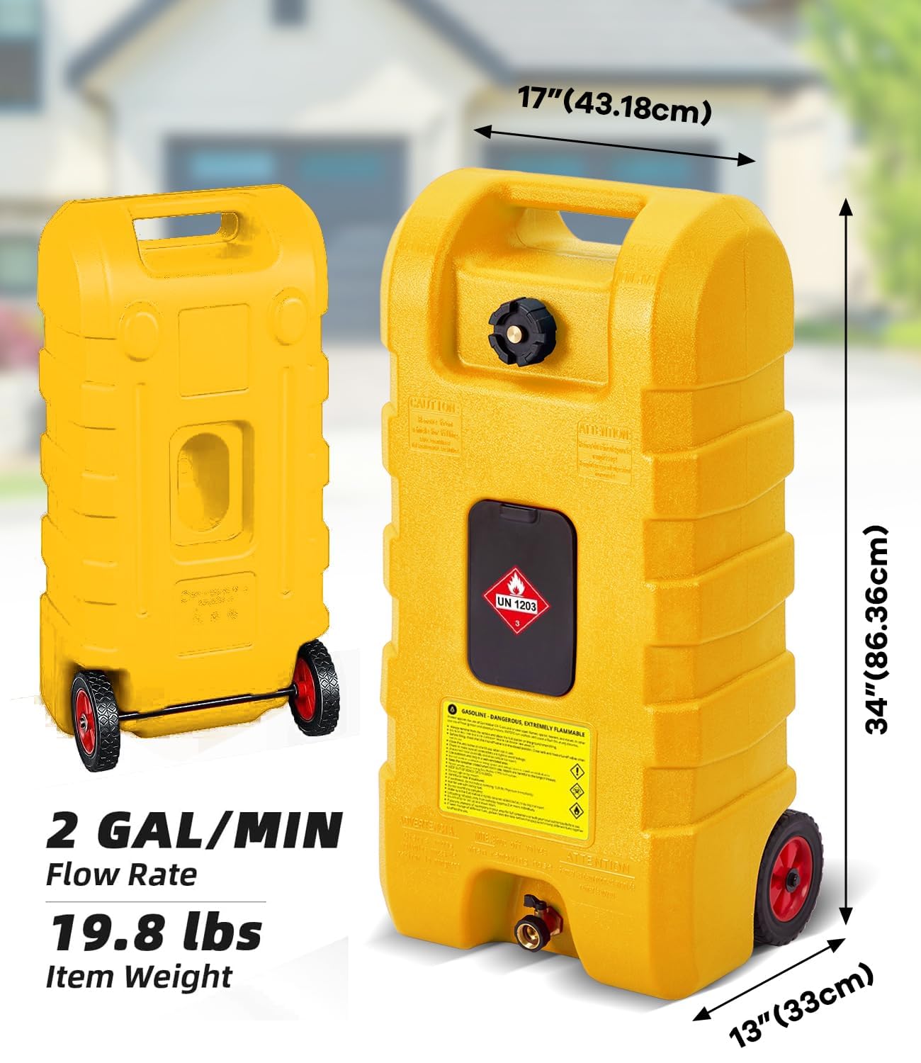 Garvee 15 Gallon Gas Caddy, Heavy-Duty Gas Can and Fuel Caddy with Manual Fuel Transfer Pump, Portable Fuel Tank on Wheels with 10 ft Hose for Lawn Mowers, Cars, Boats, ATVs, Home and Farm Use, Grey