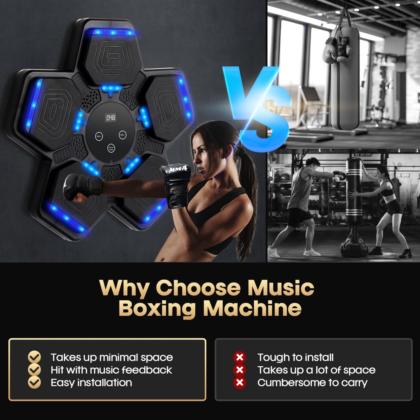 MOCASO Music Boxing Machine, Bluetooth Music Punching Bag with Boxing Gloves, Smart Boxing Machine for Kids Adult, Wall Mount Workout Equipment Target for Home, Gym, Office