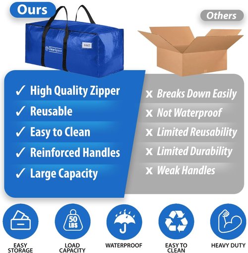ClearSpace Heavy Duty Moving Bags - Large Storage Bags with Backpack Straps & Zippers | 8 Pack for Easy Moving & Travel