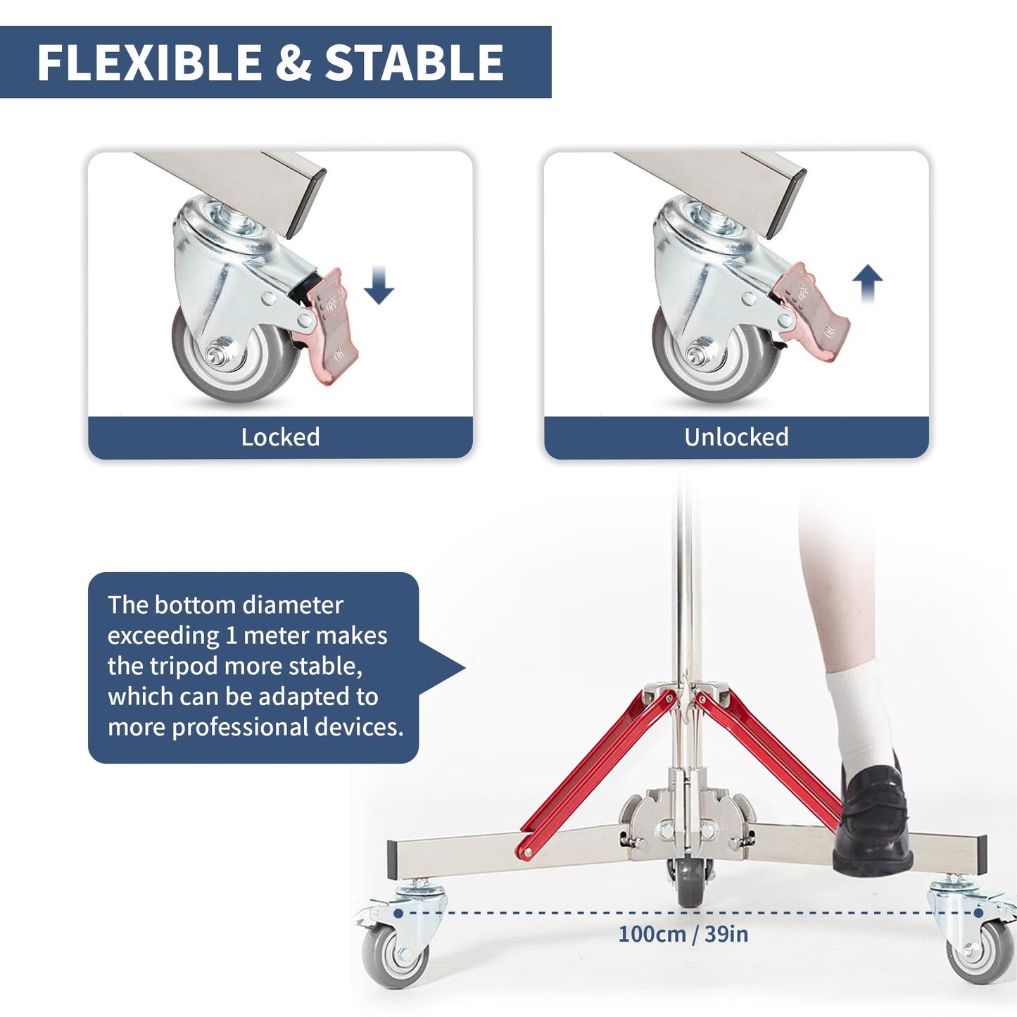 Kate Heavy Duty 10.8ft Light Stand with Casters, Adjustable Reinforced Stainless Steel Light Stand Tripod with 3 Wheels for Professional Studio Photography for Softbox, Monolight, Reflector