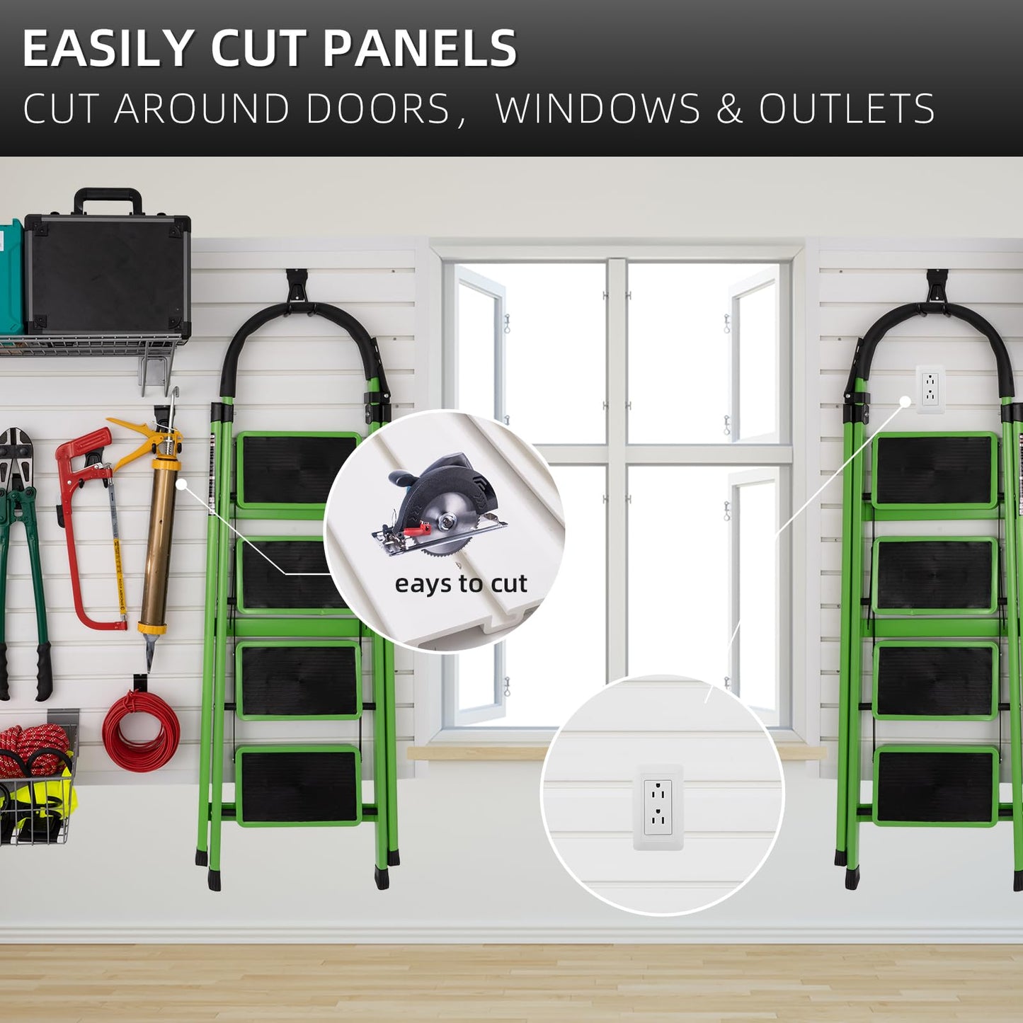 Slatwall Panels 4'x8' Garage Slat Wall Storage Systems Garage Wall Organizer, Garage Tool Organizer Wall Mount Slat Board PVC Wall Panels Garage Storage Organization Product White