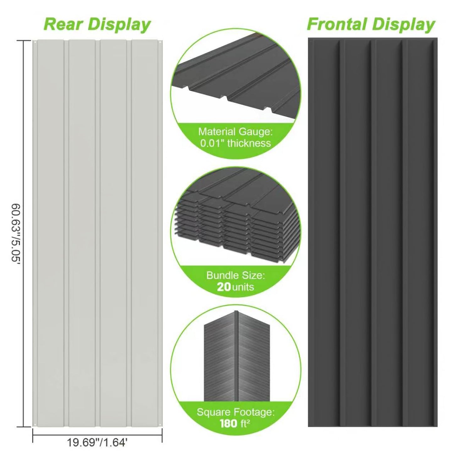 SHPAI 20PCS Metal Roofing Panels, Corrugated Galvanized Roof Panels, Waterproof Metal Siding Panels with 120 Pcs Steel Screws for Pergola, Gazebo, Shed, Garages, Stables and Mobile Homes (Grey)