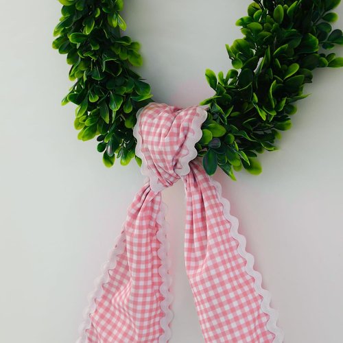 DYSHAYEN Wreath Sash - Canvas RIC Rac Trim for Front Door | Pink Gingham with White Trim