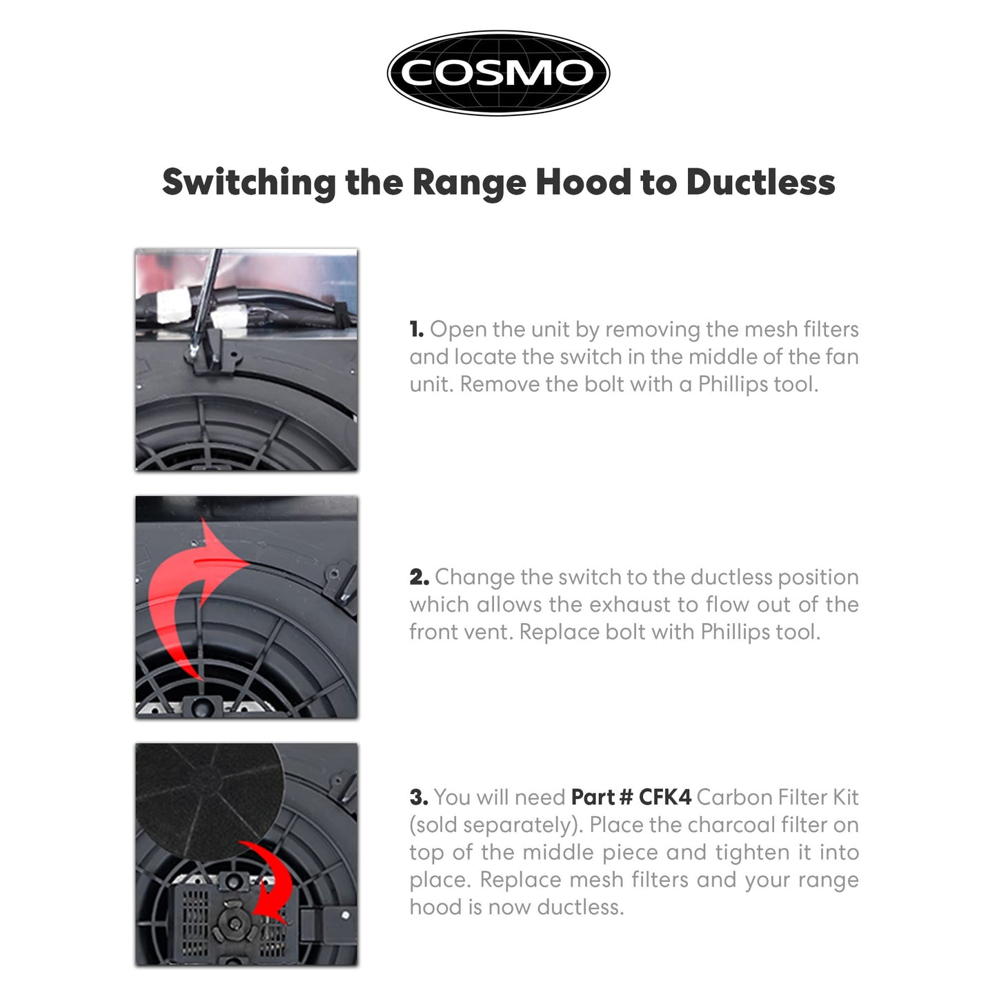 COSMO COS-5MU30 30 in. Delta Collection Ducted Under Cabinet Range Hood, Button Controls, Reusable Filters, LED Lights, Stainless Steel