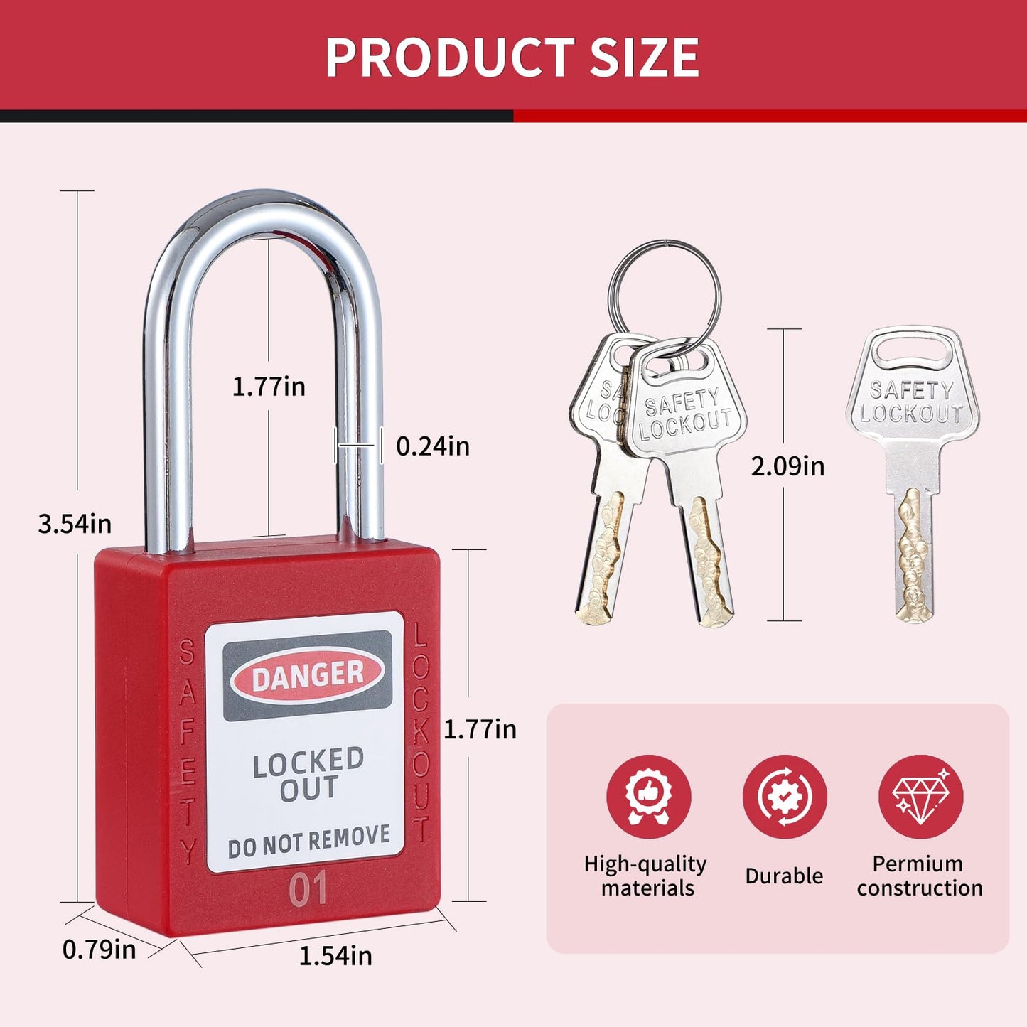 Lock Out Tag Out Locks and Keys, 10 Lockout Tagout Keyed Different Safe Pad Locks, OSHA Compliant Loto Locks for Lock Out Tag Out Stations (5, Red)