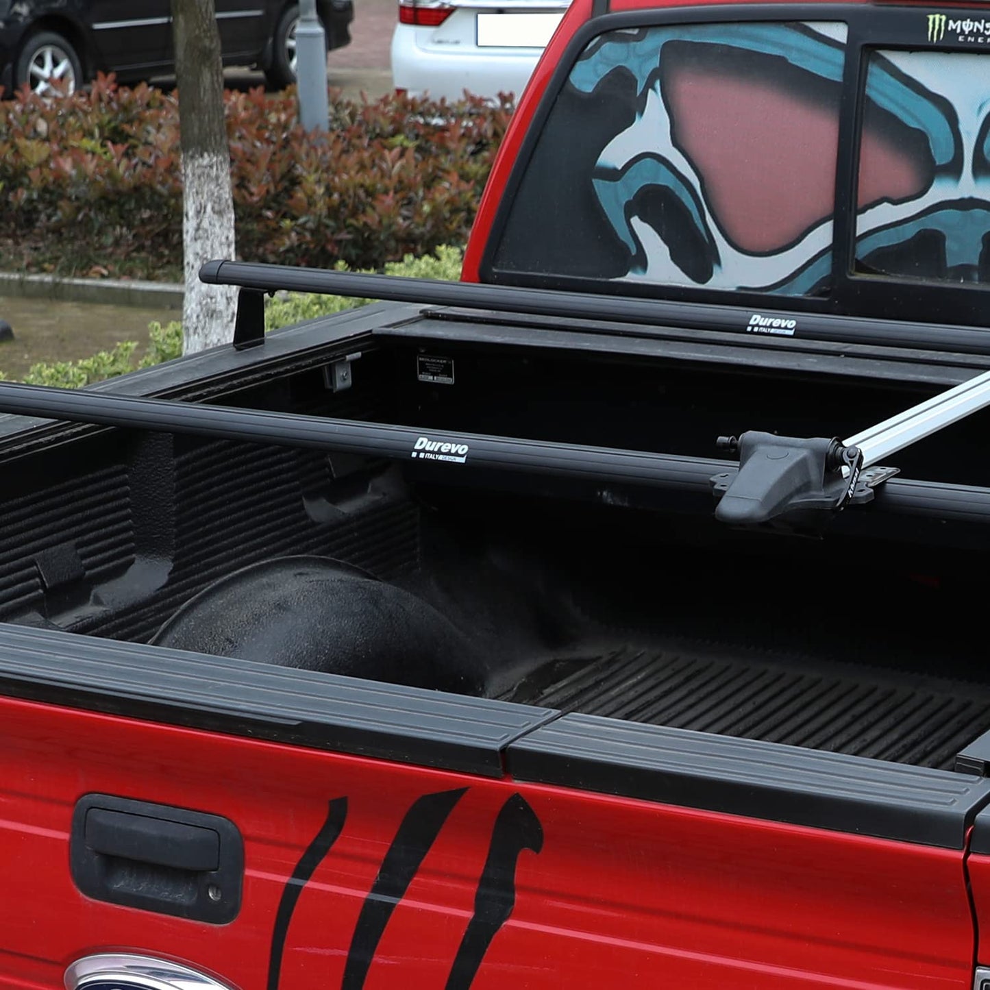 Truck Rack with Two Cross Bars and Four Brackets for Pickup Bed, Universal Aluminum Black Bar Length Adjustable from Min 49” to Max 64” Works with Tonneau Cover that Mounts on Top of Rails