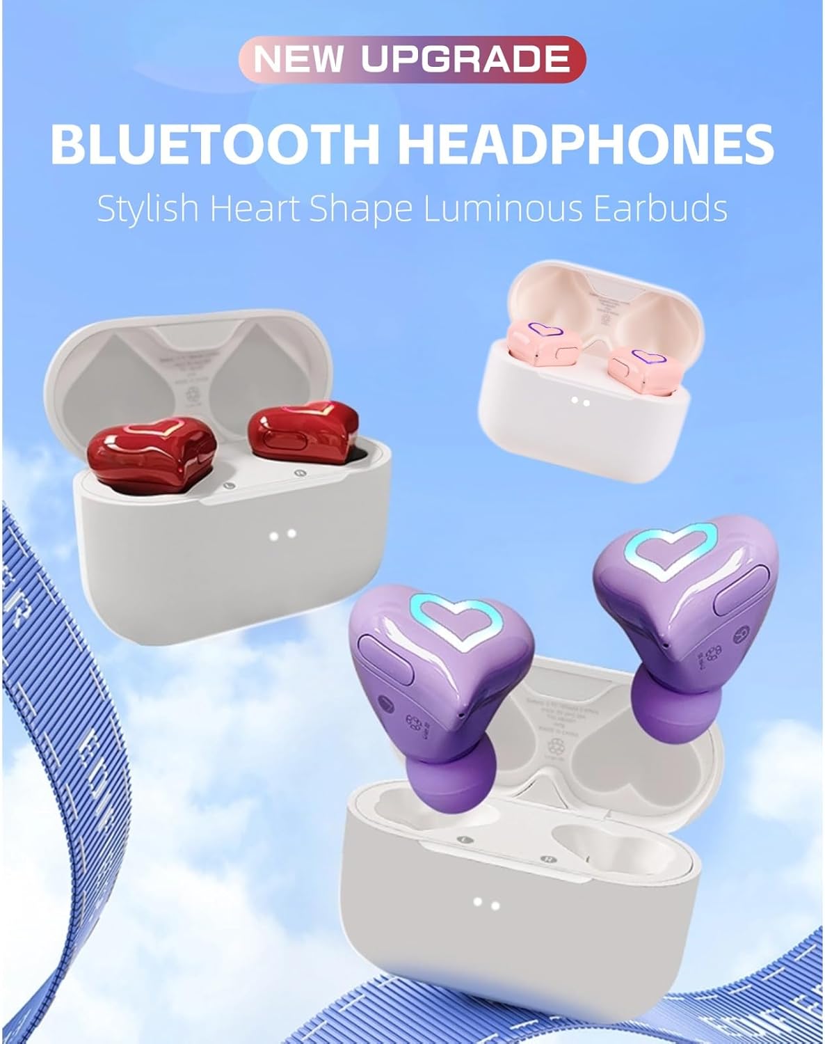 5.3 Yoidesu Earbuds Stylish Heart Shaped, HiFi Stereo Sound Bluetooth Headphones with Charging Case, Cute Creative