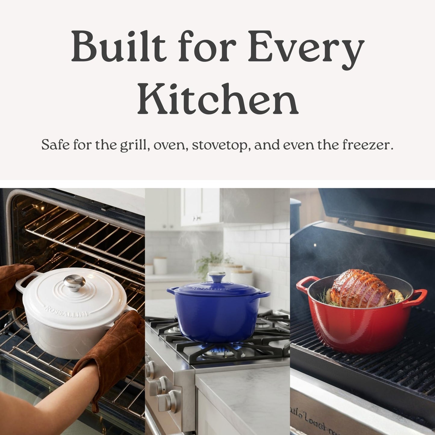 ROSSALLINI Signature Enameled Cast Iron Dutch Oven, Non-Stick Serving Pot with Tight Fitting Lid for Perfect Roasting, Baking, Sauteing, and Bread Making | 3.5Q (3.3L) - Ocean Blue