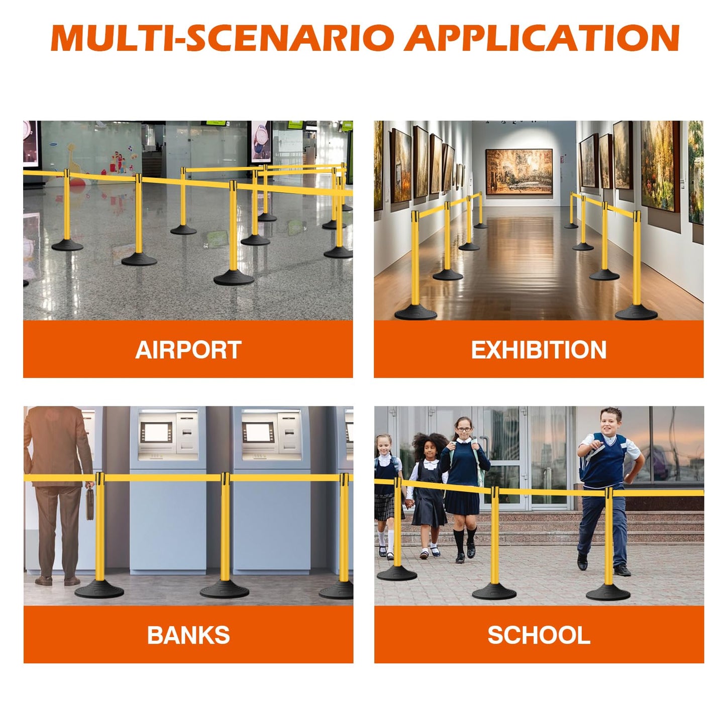OranclUS 6 Pack Yellow Crowd Control Stanchions with 10FT Belts and Rubber Base, Queue Barrier Posts for Events, Stores, and Public Safety