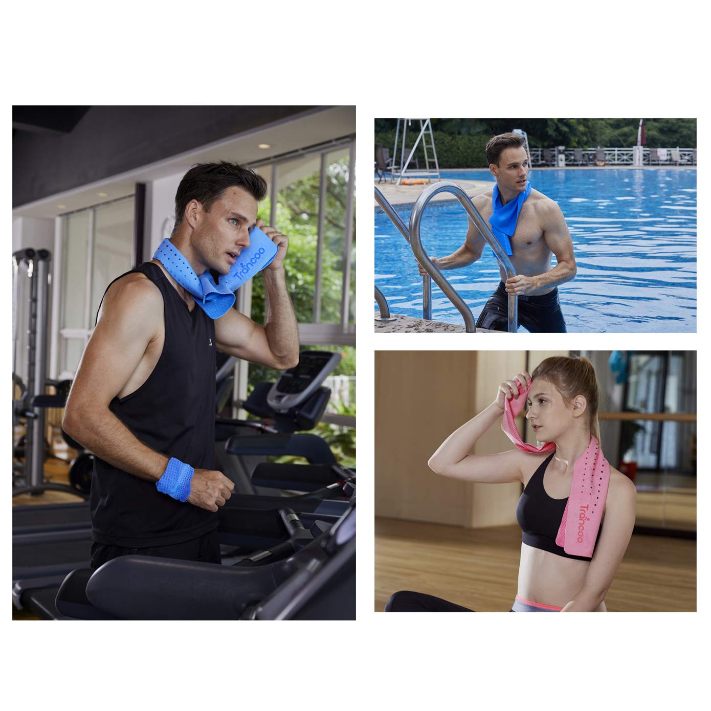 Trancoo 2 Packs PVA Cooling Towel(33"X7.85",Perforated Chill Towel, PVA Cooling Scarf,Sweat Rags for Workout, Neck Warp Sports Towel for Running, Hiking,Swimming Golf (Blue+Pink)
