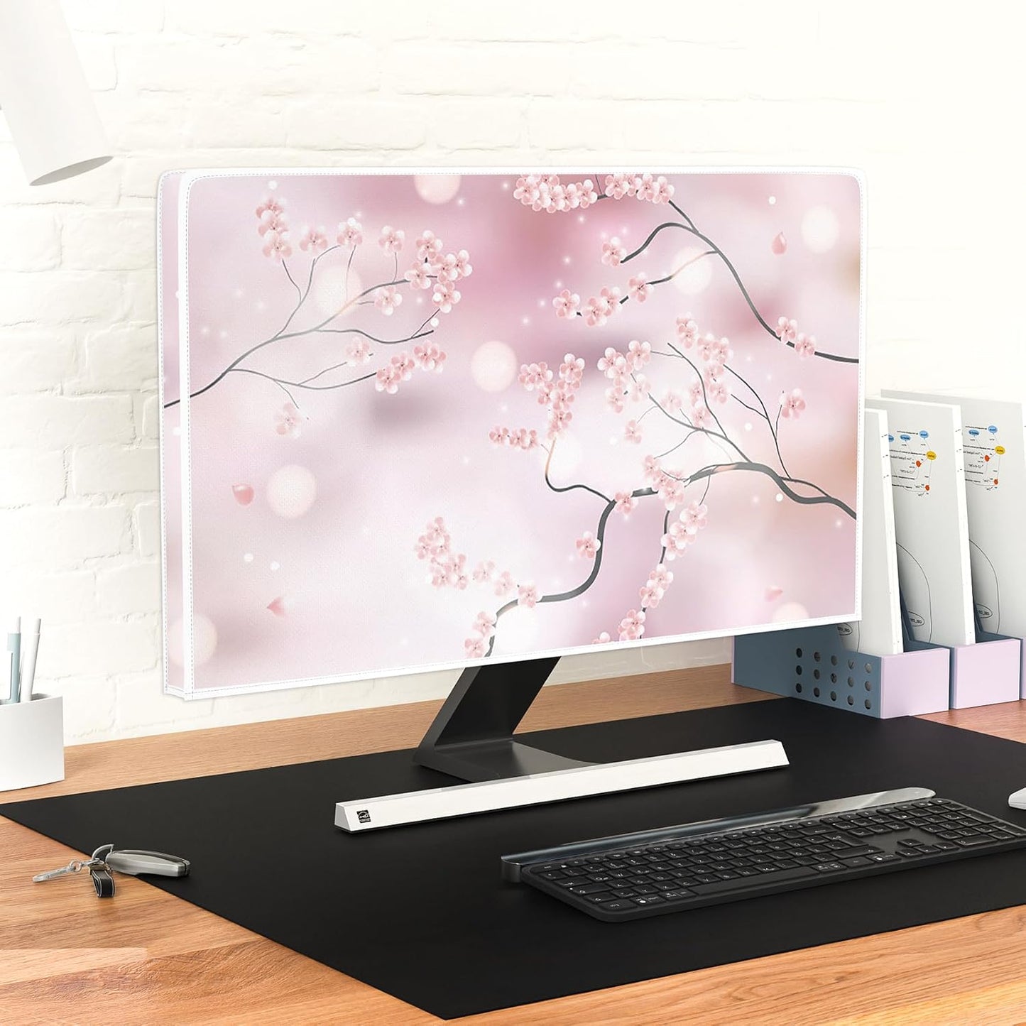 22, 23, 24, 25 Inch Baocicco Cherry Blossom Waterproof Computer Monitor Cover Watercolor Floral Japanese Chinese