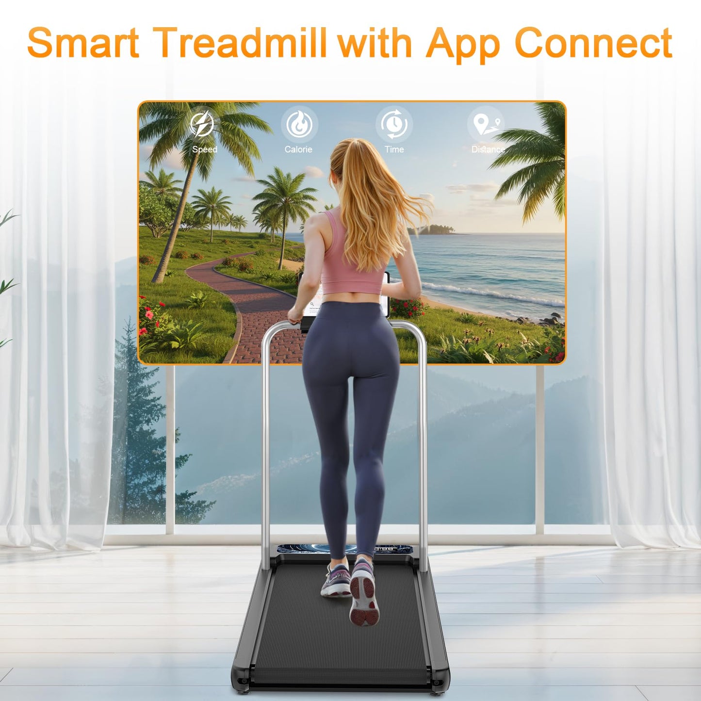 Walking Treadmill Pad with Incline Handle Bar, Silent Fitness Equipment, Treadmill with 4-in-1 Modes, Easy Assembly, Portable Home Gym Equipment
