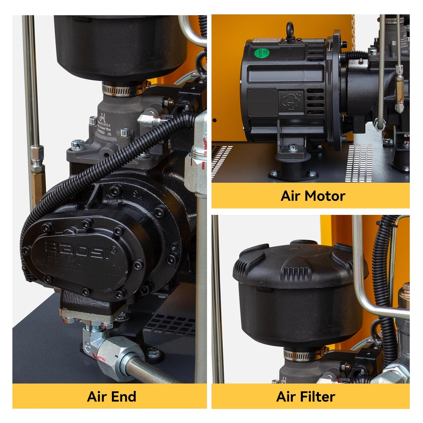 208-230V Universal Variable Frequency Motor Rotary Screw Air Compressor - 10HP/7.5KW Single/Three-phase compatible - 39CFM@115PSI Base Mounted Commercial Air Compressed System