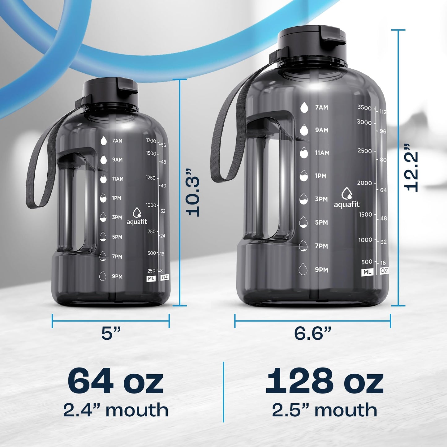AQUAFIT 64 oz Water Bottle with Time Marker - Straw & Chug Lid - BPA Free Half Gallon Gym Water Bottle with Handle - Big Gallon Jug (Galaxy, 64 Ounces)