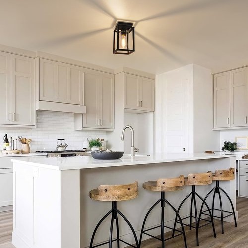 Baocuz Semi Flush Mount Ceiling Light Fixture, Black Metal Frame Porch Ceiling Light Fixture with Clear Glass Shade and E26 Ceramic Base, Farmhouse Light Fixtures for Kitchen Entryway Foyer