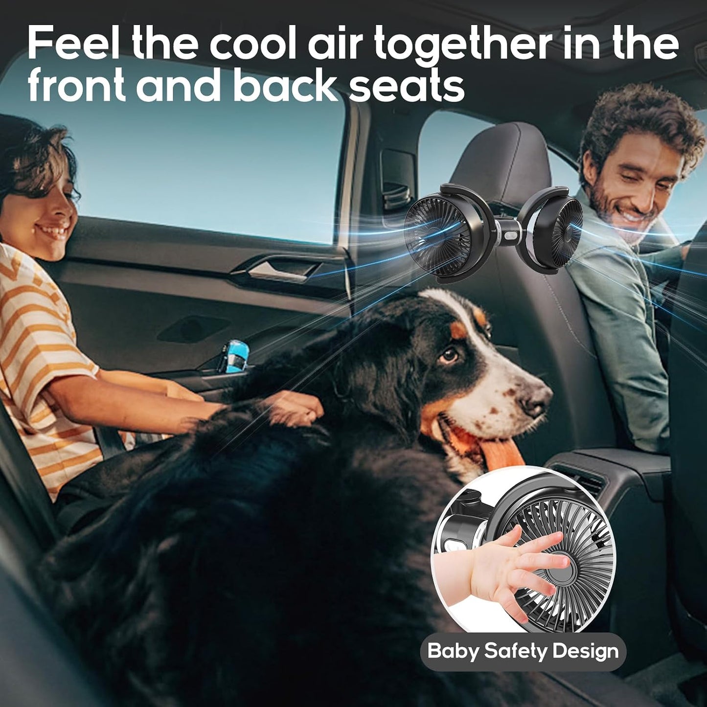 360 3-Speed Trustnice USB Car Fan for Backseat for Kids, Dual Head Car Seat Fan Independently Controlled Rotatable