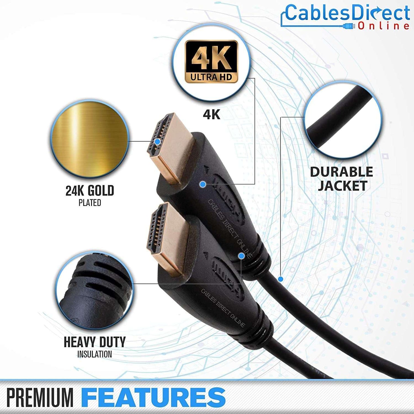 1.5FT 2.0 60Hz 4K 18Gbps Cables Direct Online HDMI Cable High-Speed HDR Ethernet Audio Return Channel Gold-Plated UHD