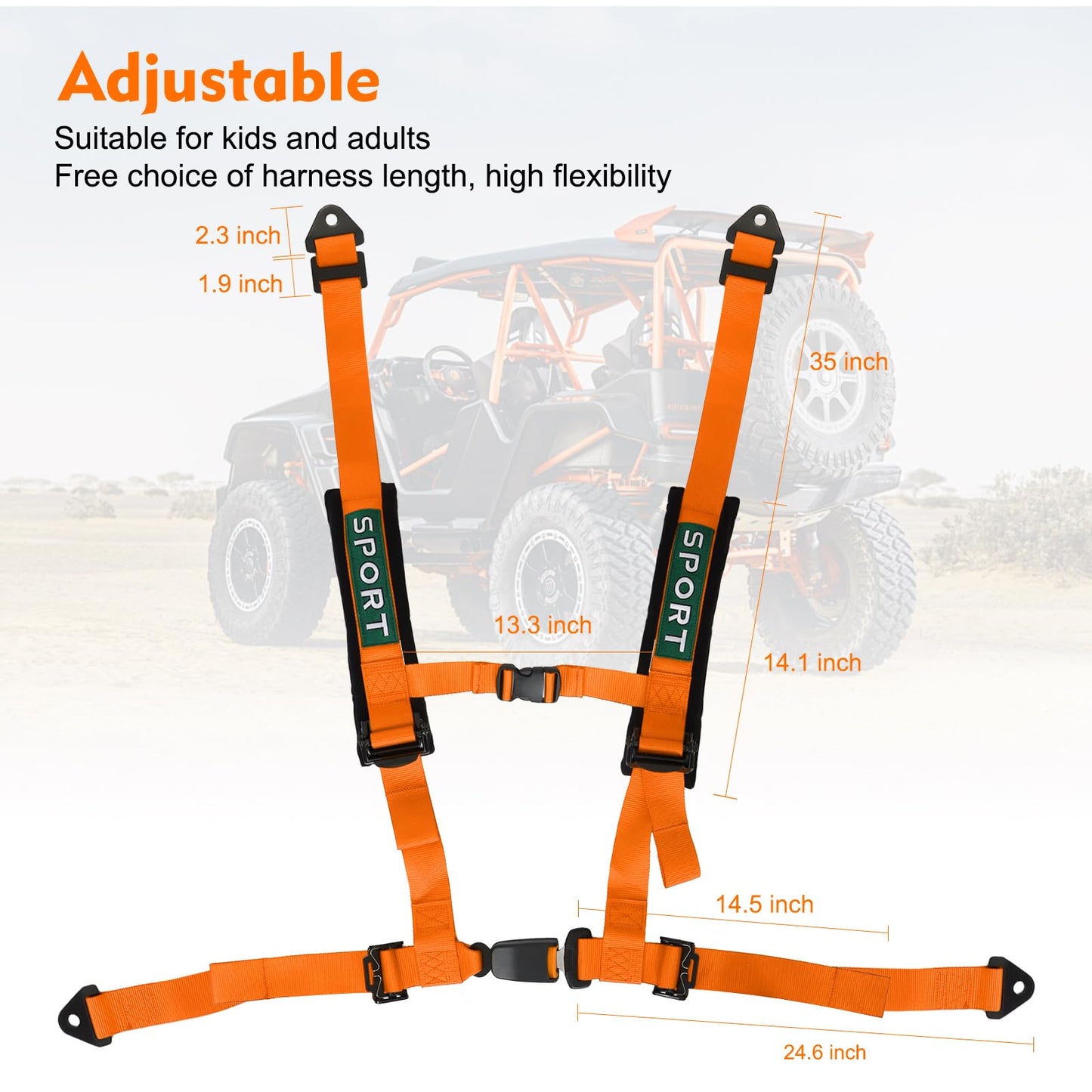 DING.PAI 4-Point Bucket Racing Harness with Push Button Release, 3-Inch Wide Adjustable Straps, Universal Fit for Racing, ATV, UTV, Off-Road