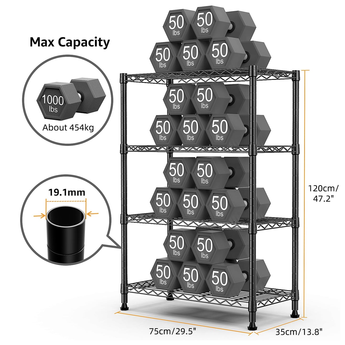 M MZG 1000 lbs Storage Shelving Steel Heavy Duty 4-Tier Utility Shelving Unit Steel Organizer Wire Rack for Home,Kitchen,Office (13.7" D x 29.5" W x 47.2" H)