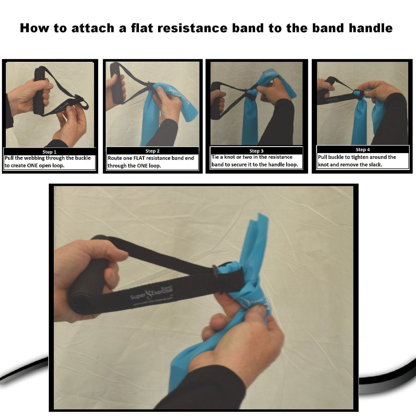 SUPER EXERCISE BAND Flat Resistance Band Handles For Comfortable Grip When Doing Strength Training, Physical Therapy, Pilates & Chair Workouts With Flat Resistance Bands. Plus Stretch Band E-book.