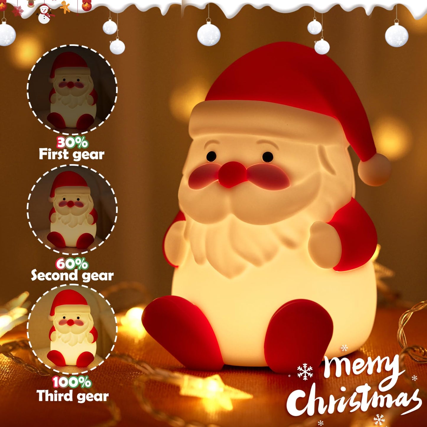LED Cute Christmas Gift Night Light - Dimmable Bedside Lamp for Nursery - Rechargeable Touch Lamp with Squishy Silicone Cover - Cute Christmas Gift for Boys, irls, Baby, Children - Room Decor for Kids