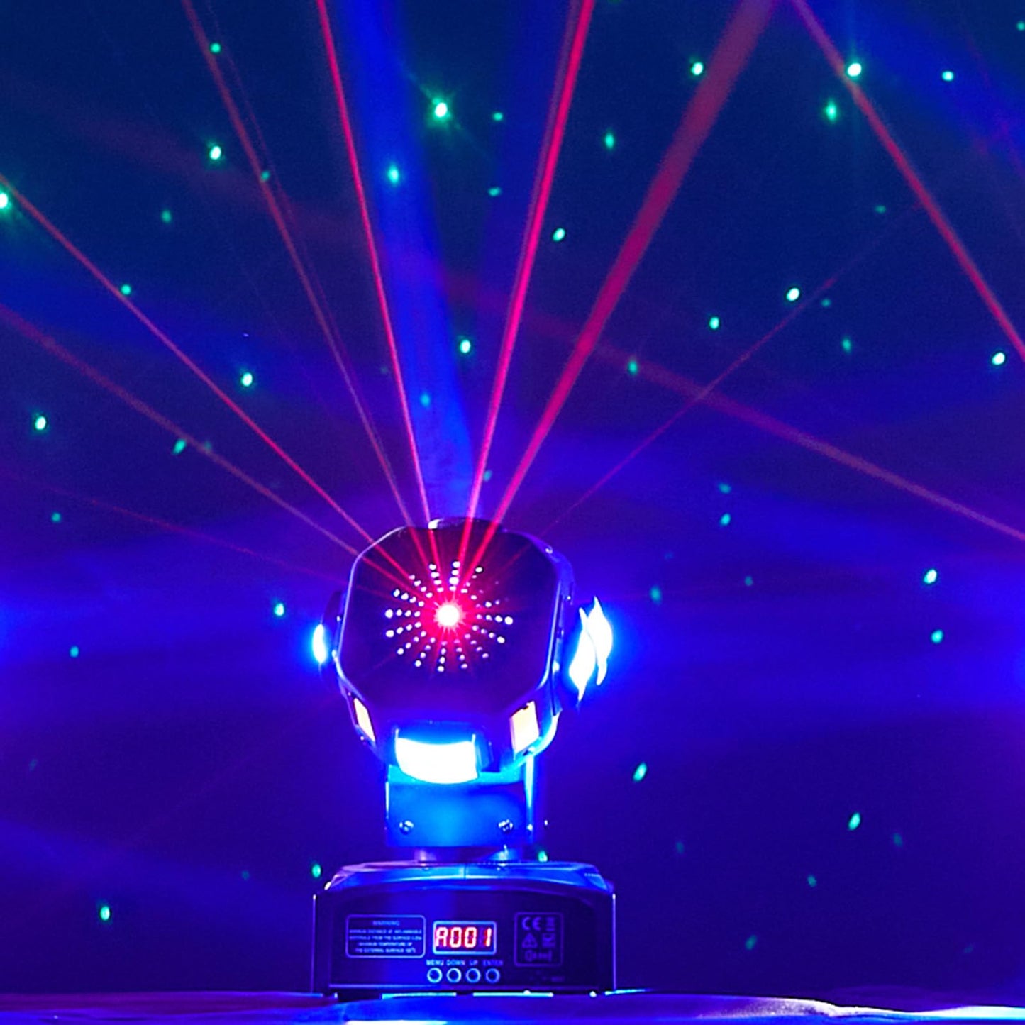 LED Moving Head Dj Lights 8 LEDs DJ Lighting RGB Beam Rotating Stage Lights Strobe & Star Effect with Sound Activated DMX 512 for Party Concert Festival Show