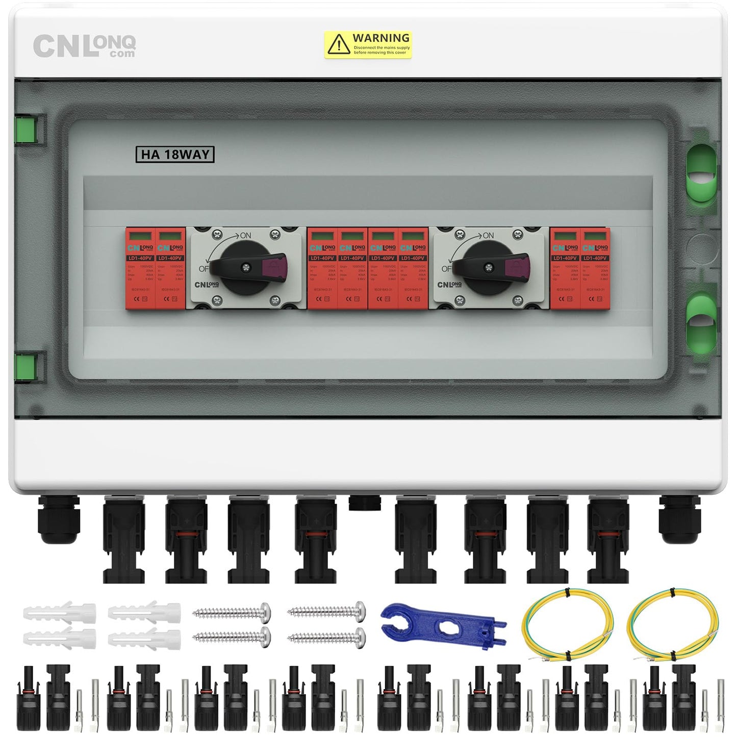 CNLonQcom 4 Strings Solar Disconnect Switch 32 Amp DC1000V with Lightning Surge Protector Arrester and IP65 Solar PV Combiner Breaker Box 4in 4out for Outdoor Solar Panel System