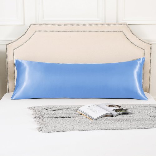 HUXMEYSON Body Pillow with Satin Pillowcase, Body Pillow for Adults, Removable Cover, Light Blue (20"x54")