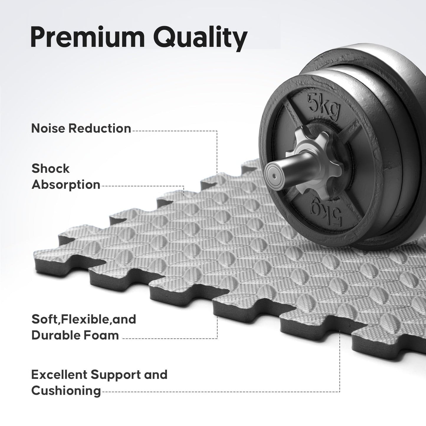 Home Gym Mat, Puzzle Exercise Mat, EVA Interlocking Foam Floor Tiles for Home Workout Equipment and Kids' Play Areas - Grey, 24 in x 24 in x ½ in - 12 Tiles (Grey, 12 Pack, 48 SQ FT)