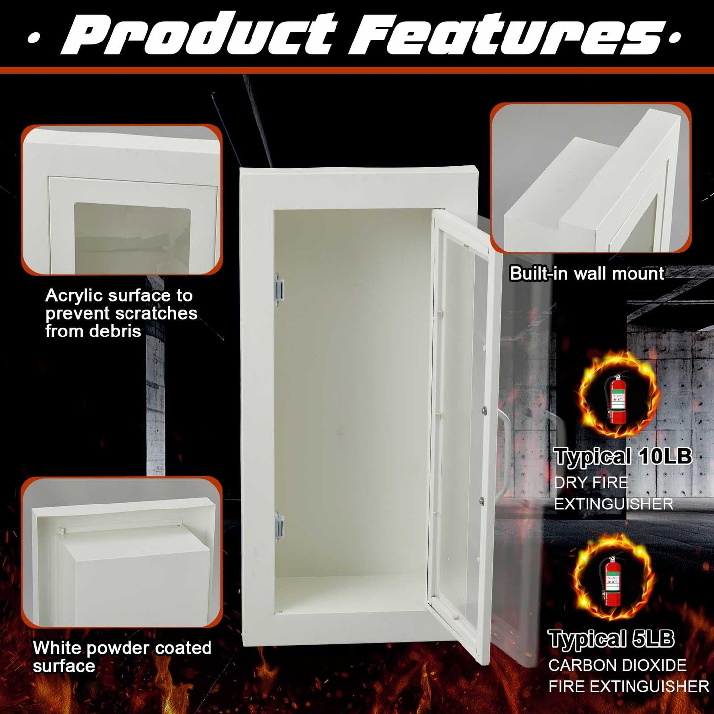 Zonon 4 Pcs Semi Recessed Fire Extinguisher Cabinet Box Steel Recessed Wall Cabinet, Magnetic Door with Handle, Acrylic Window, 2.5 Inch Trim, for 2.5/5/10 lb Dry Chemical Fire Extinguisher (White)