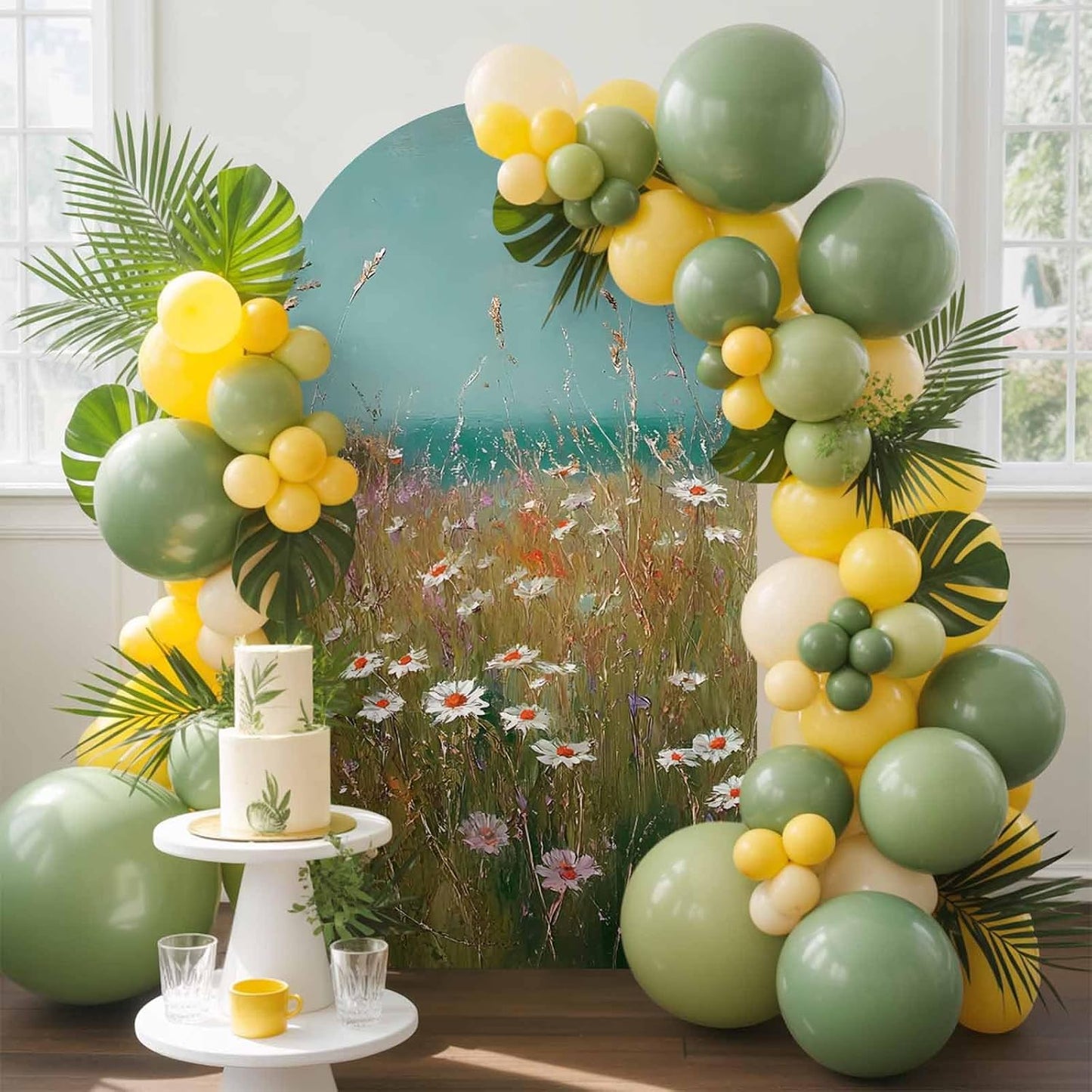 Jnbasdffb 7.2 Spring Floral Wedding Arch Cover,Stretchy Spandex Arch Backdrop Stand Covers FT,Pastoral Botanical Oil