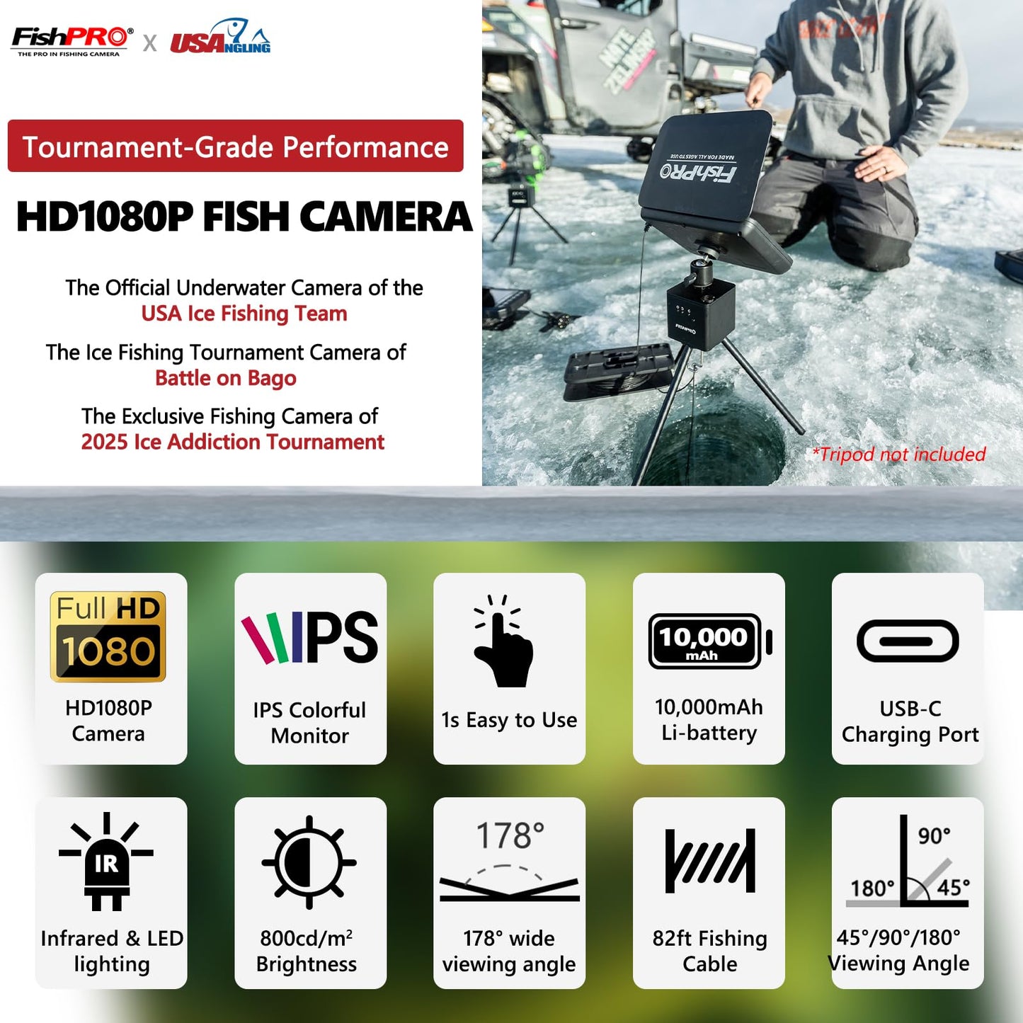 [FishPRO® 2026 Upgrade] NO.1 HD 1080P Underwater Fishing Camera 7'' IPS- w/10,000mAh (Ease to Use) N/DVR Ice Fishing Camera, Fish Finder Camera for Ice Lake Boat Fishing w/USB-C, LED+IR, 82ft