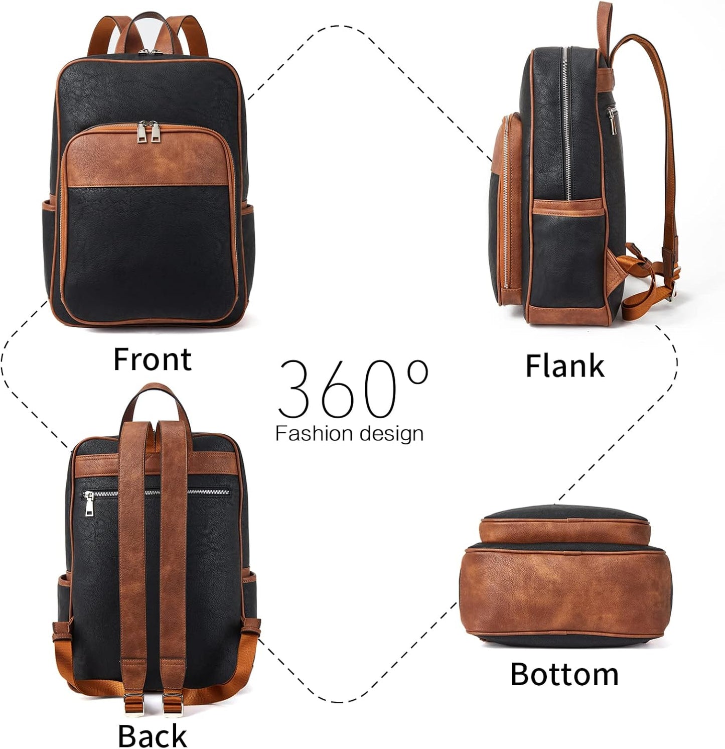 Backpack Telena Leather Laptop for Women Business Casual College Bags Black-Brown
