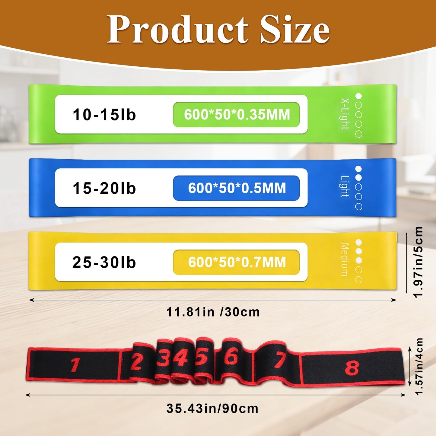 4 Pcs Fitness Resistance Band for Stretching and Yoga with 8-Level Adjustable Strap & 3 Loop Resistance Bands for Legs, Resistance Bands for Working Out, Pilates, Physical Therapy, Home Workout