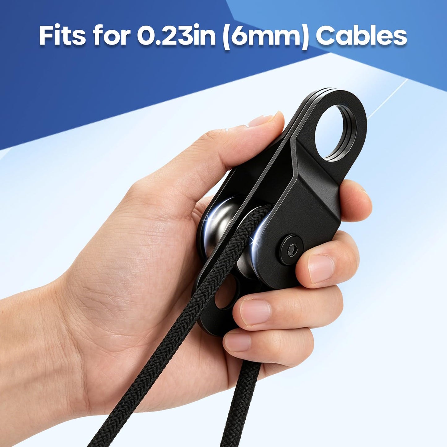 fshihine Black Pulley Block System Set Include 2 Double Pulley with Ball Bearing Inside, 16ft Nylon Rope, Eye Pad Plate and Spring Hooks, Pulley Wheel for Lifting, DIY Projects and Clothesline