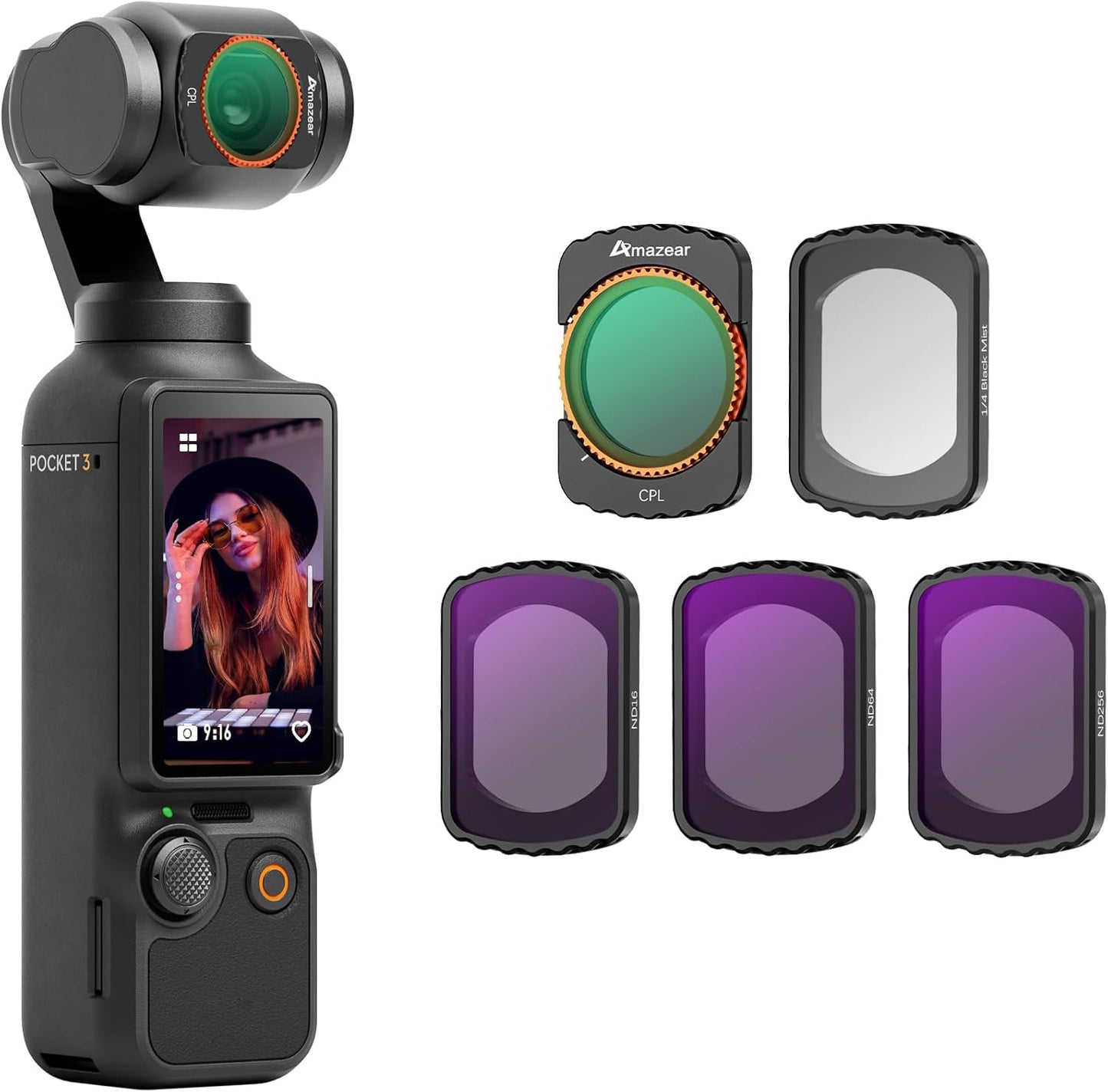 AMAZEAR 4/3 1/4 ND16/ND64/ND256 5 Pack ND CPL Filters Kit for DJI Osmo Pocket / Xtra Muse Gimbal Camera Accessories