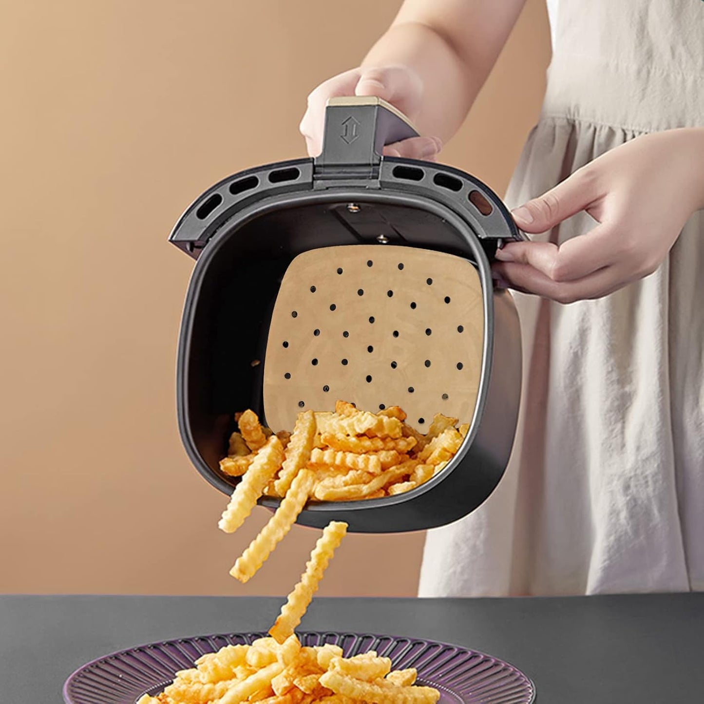 Numola 100 Pcs Air Fryer Liners - 9 Inch Perforated Parchment Paper for Non-Stick Baking & Steaming
