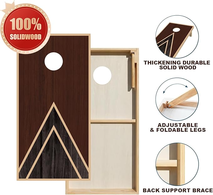 Cornhole Boards Set - Regulation Size 4x2/3x2ft Solid Wood Corn Hole Game Set with 8 Bean Bags and 2 Cornhole Boards - Perfect for Outdoor Game
