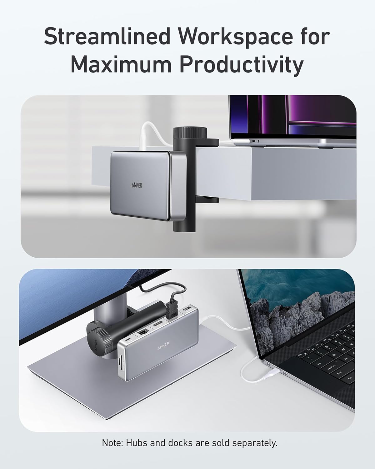 USB4 4 Anker Hub Mounting Kit with Adjustable Design, Compatible with Anker USB-C Hubs, Docking Stations, Thunderbolt