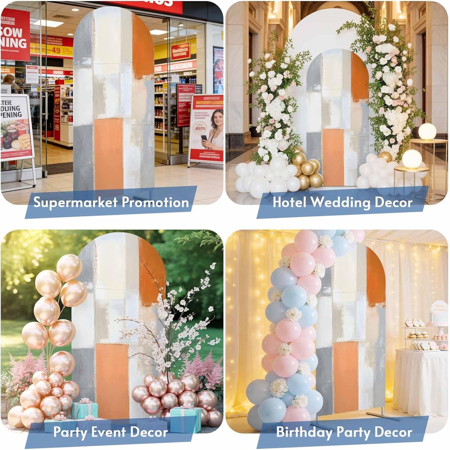 Jnbasdffb 7.2 Modern Orange Beige Wedding Arch Cover,Stretchy Spandex Arch Backdrop Stand Covers FT,Abstract Oil