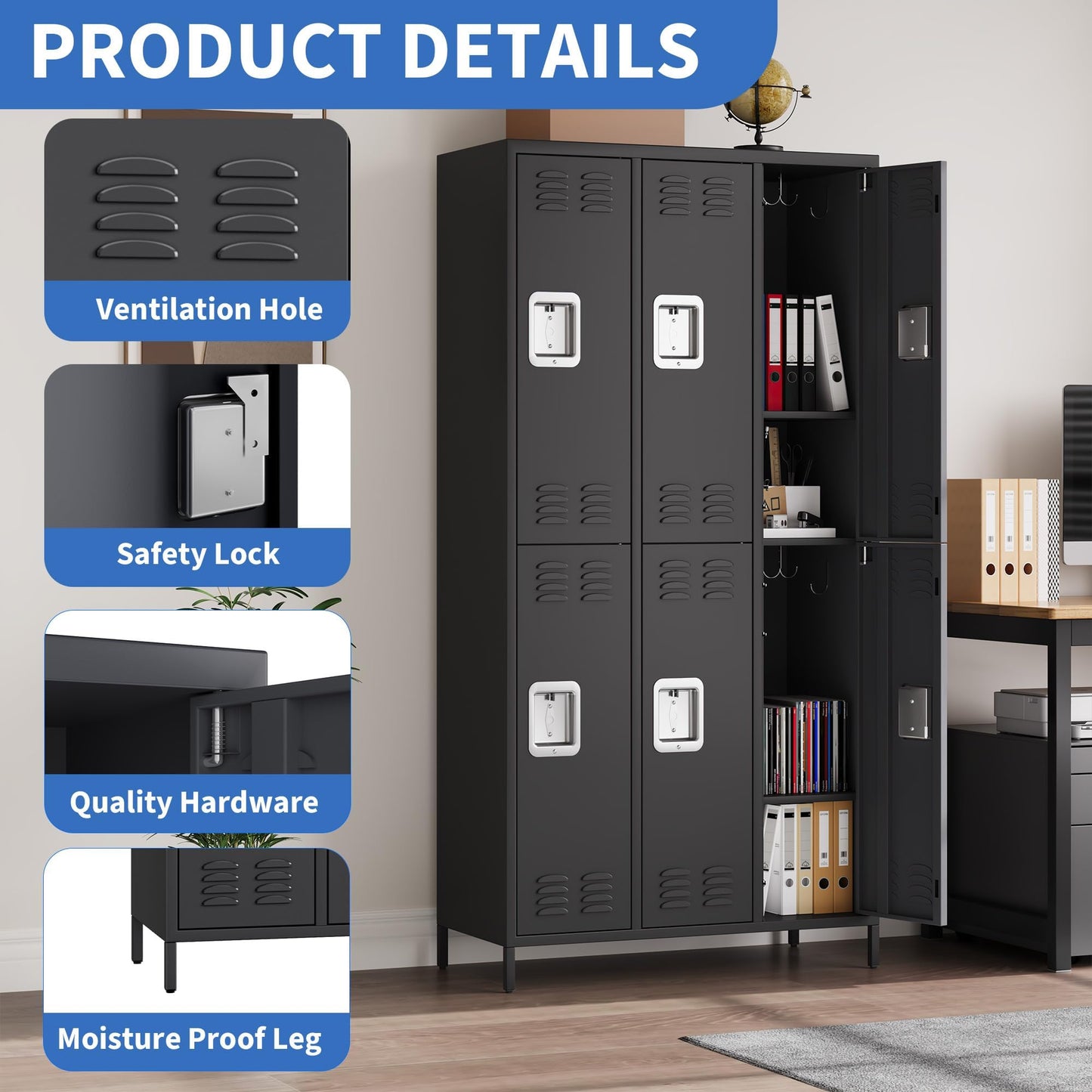 GAOMON 3 Doors Employee Lockers for Office, Metal Sorage Locker Combination, Lockable Employees Metal Locker with Door, Industrial Storage Lockers for Home, School, Gym (3 Doors)