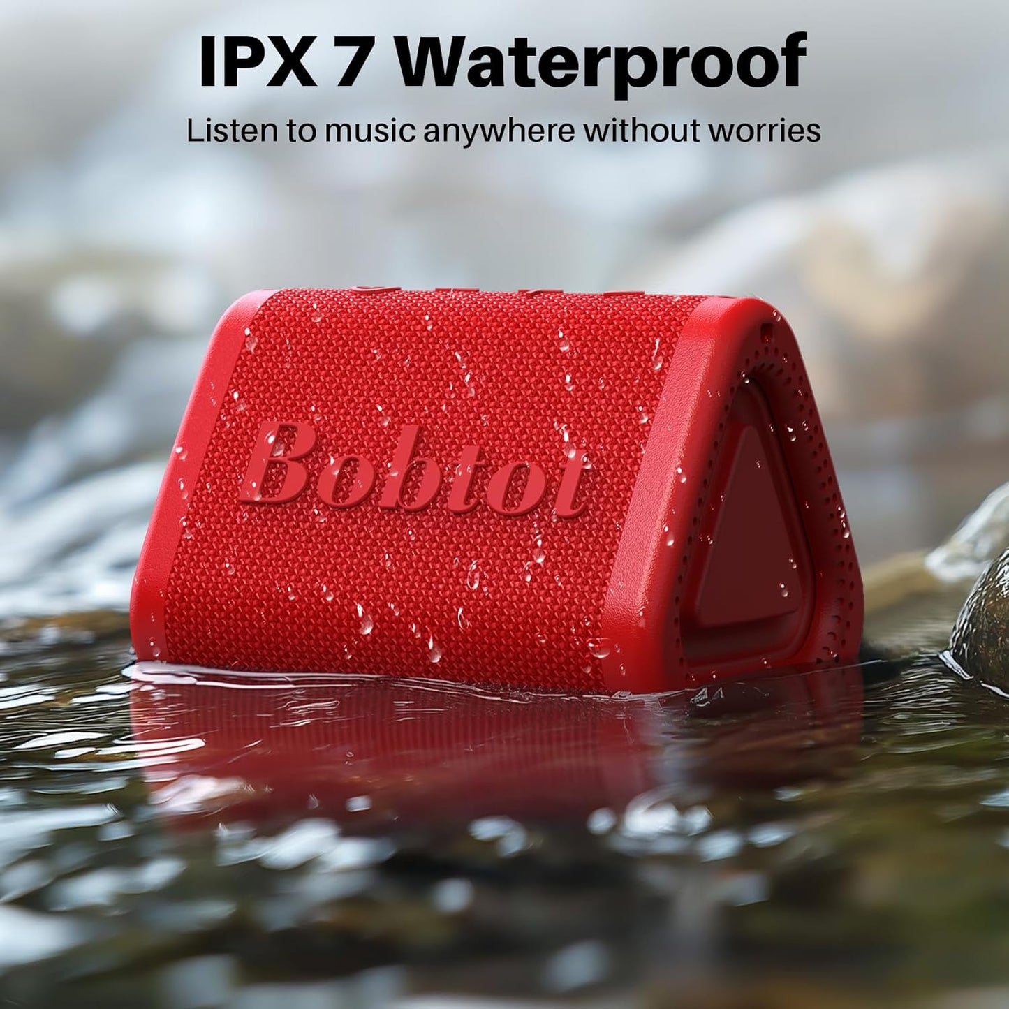 Bobtot IPX7 15H Portable Bluetooth Speaker Wireless, Small Shower Speaker Waterproof, Playing Time, Loud and Stereo