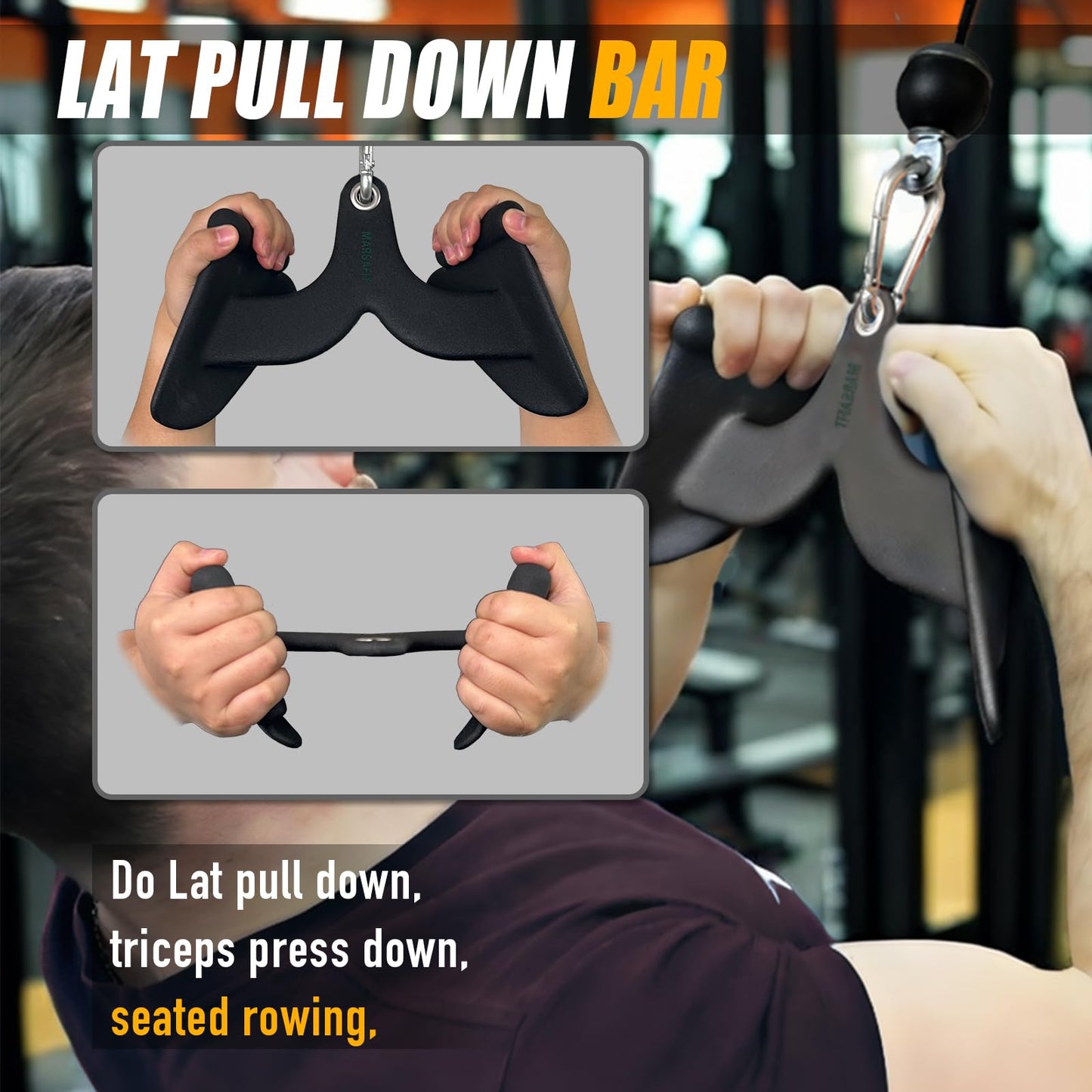 Home Gym Fitness Rowing T-bar V-bar Pulley Cable Machine Attachments, Bicep Curl Tricep Lat pulldown Bar Back Strength Training Handle Grips Lat Pull Down Bar Press Down Exercises (Length 8")